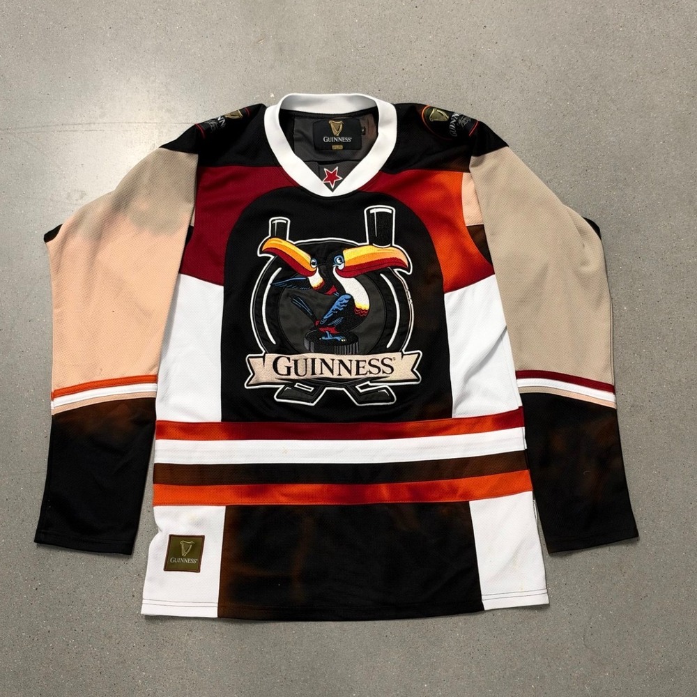 Guinness Toucan Hockey Jersey Mens Medium Black Orange White Mesh Beer Promo